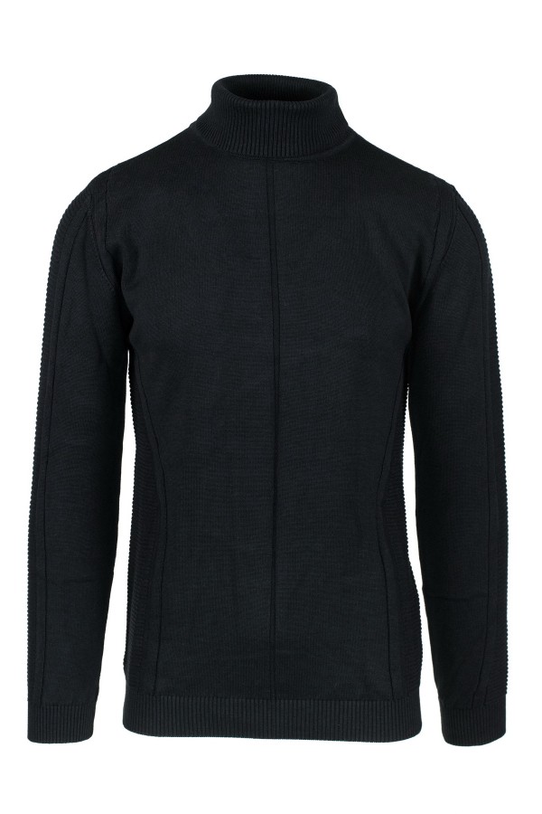 Man's black turtleneck t-shirt