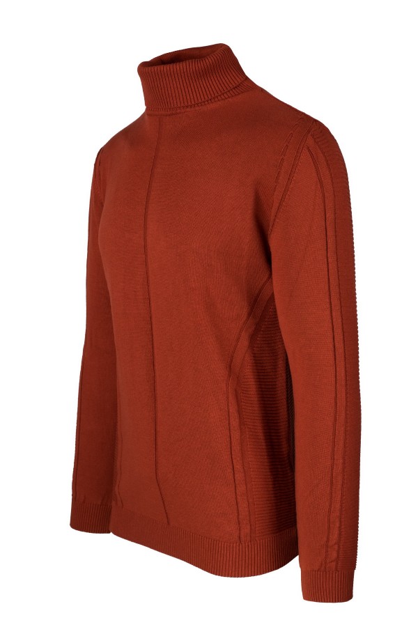 Man's orange turtleneck t-shirt