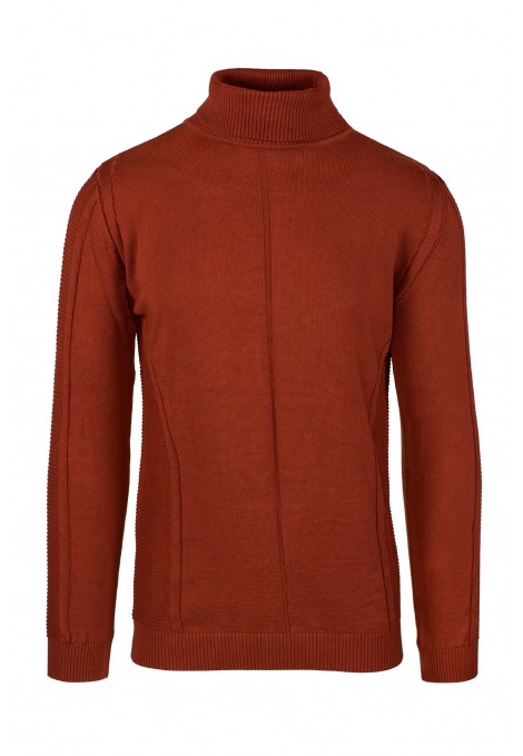 Man's orange turtleneck t-shirt