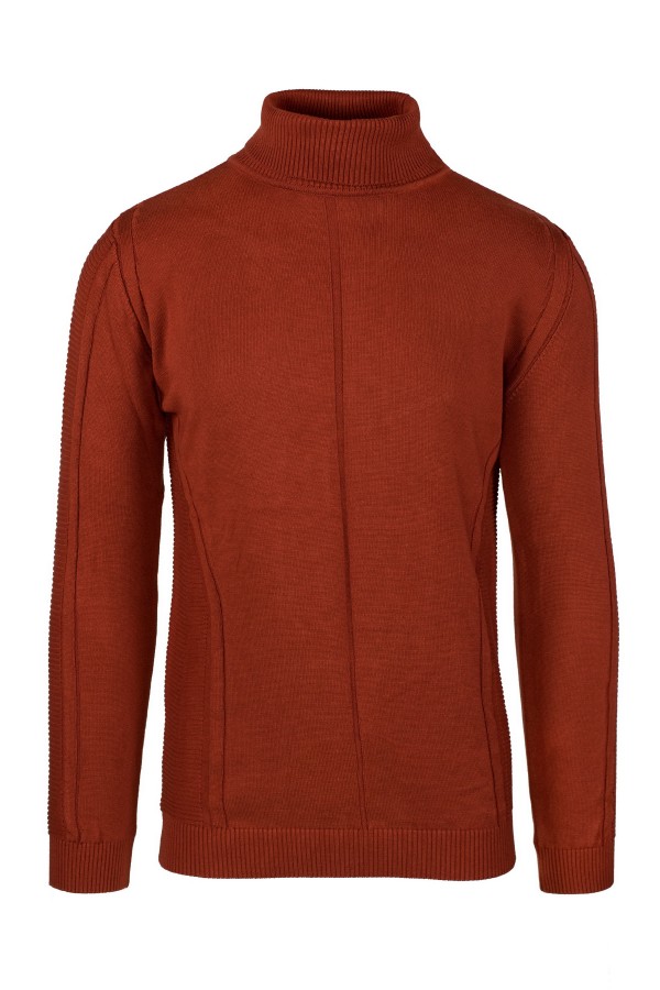 Man's orange turtleneck t-shirt