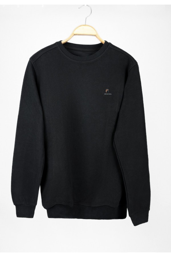 Man’s black long sleeve sweater