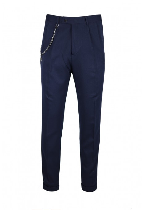 Man's blue trousers with pleats slim fit