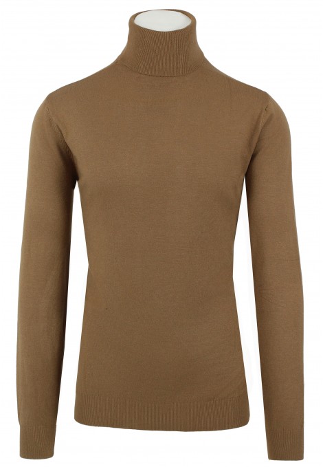 Man's camel knitted t-shirt turtleneck