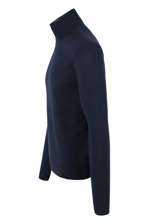 Man's dark blue knitted t-shirt turtleneck