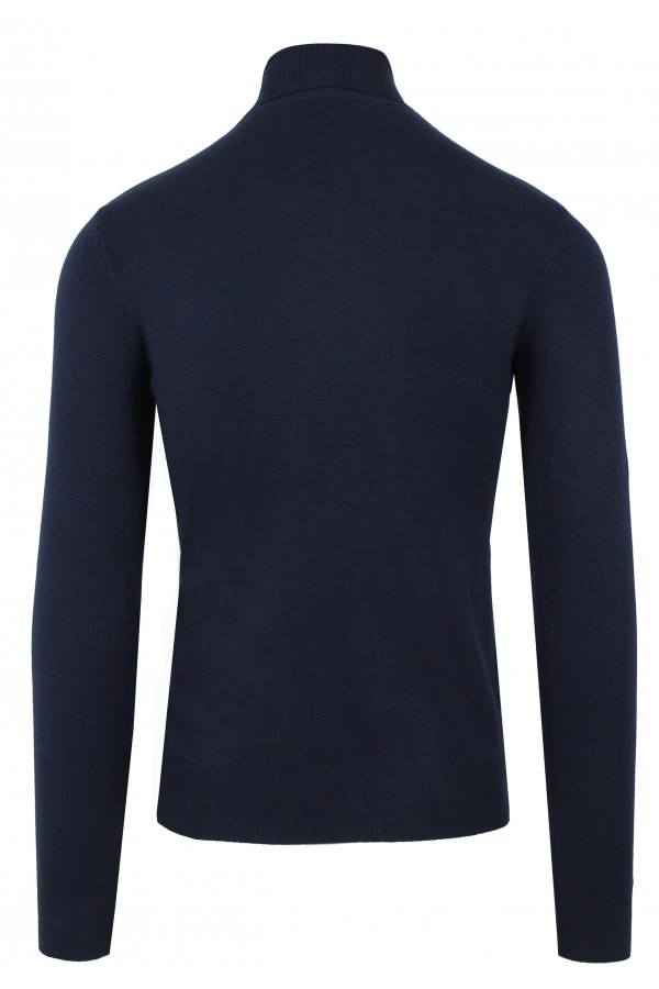 Man's dark blue knitted t-shirt turtleneck