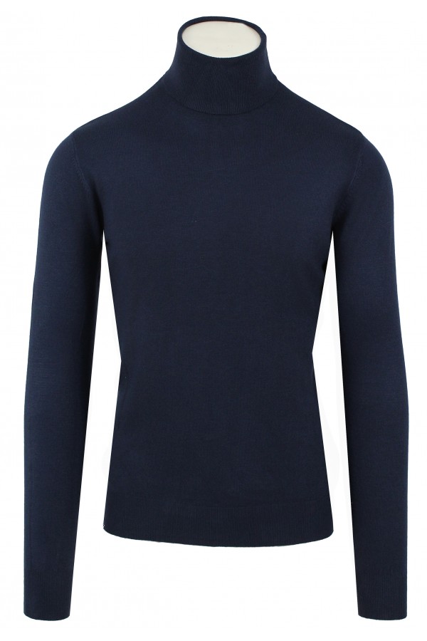 Man's dark blue knitted t-shirt turtleneck