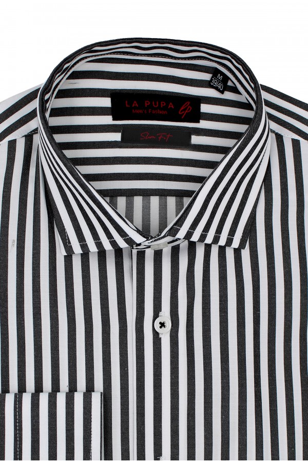 Man's black shirt striped slim fit