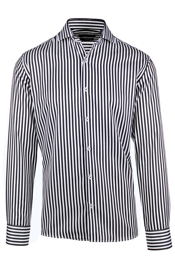 Man's black shirt striped slim fit