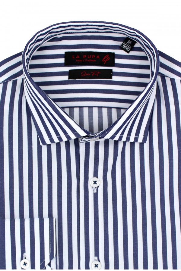 Man's blue shirt striped slim fit    