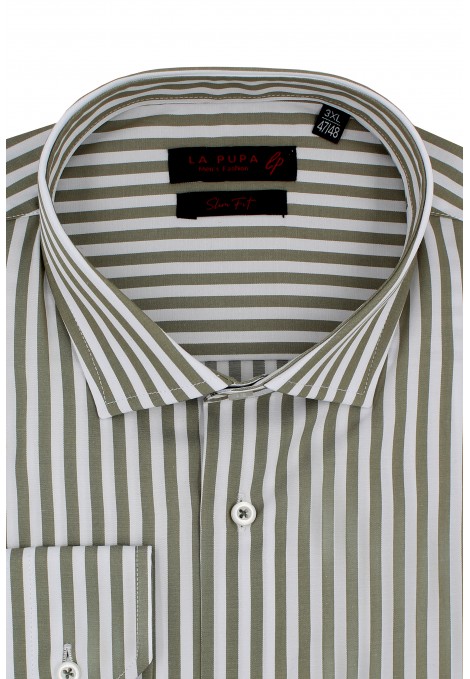 Man's olive green shirt striped slim fit