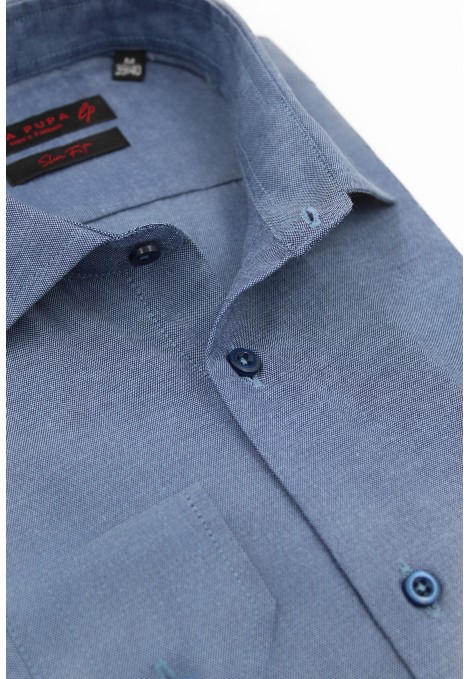 Man's blue cotton shirt slim fit