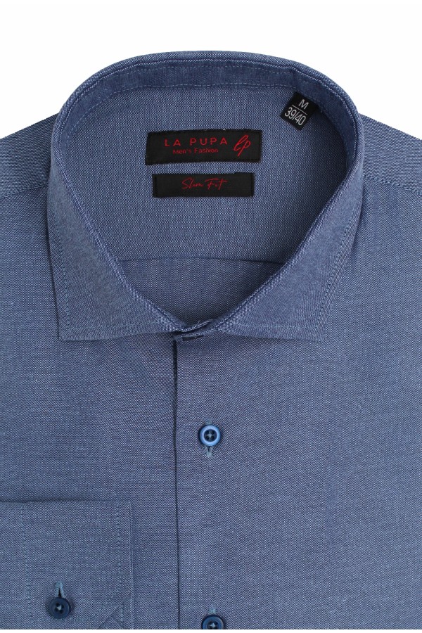 Man's blue cotton shirt slim fit