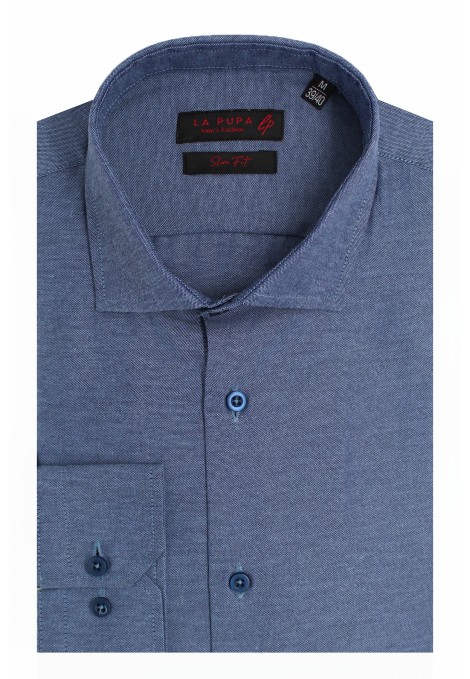 Man's blue cotton shirt slim fit