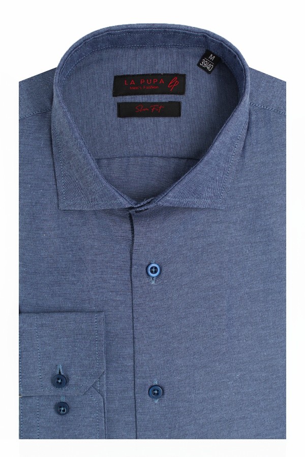 Man's blue cotton shirt slim fit