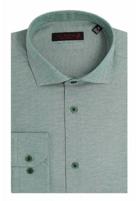 Man's green cotton shirt slim fit