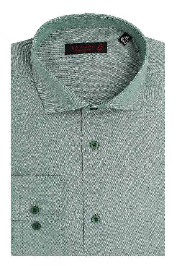 Man's green cotton shirt slim fit