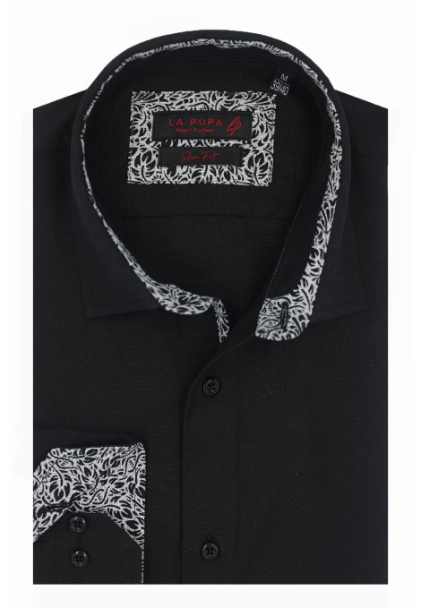 Man's black cotton shirt slim fit  