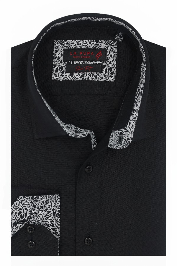 Man's black cotton shirt slim fit  