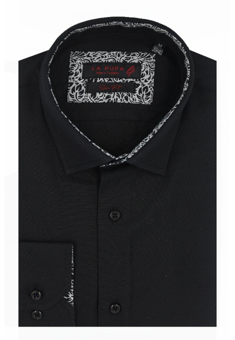 Man's black cotton shirt slim fit  