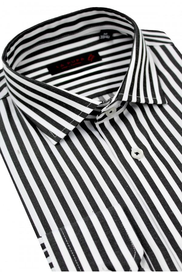 La pupa man's black shirt striped