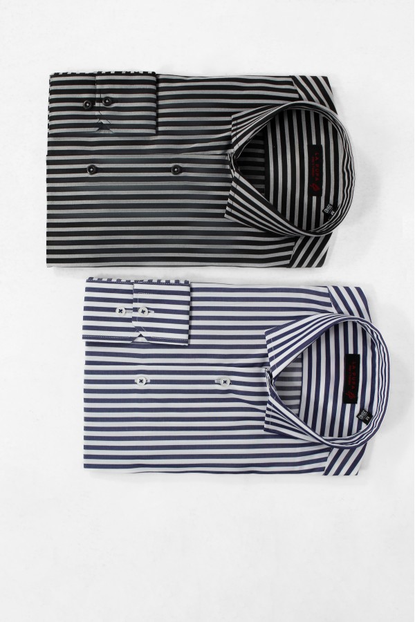 Μan's black shirt striped