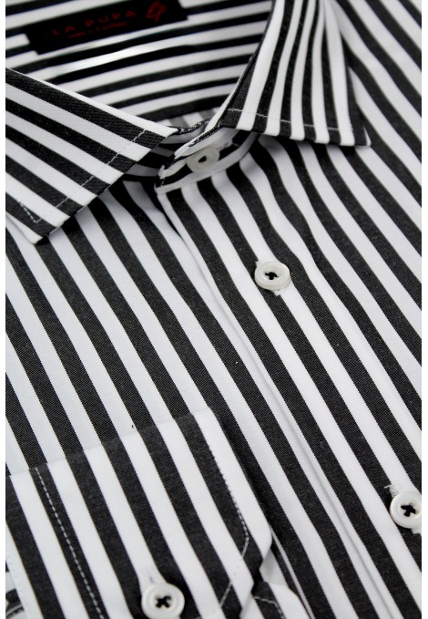 Μan's black shirt striped