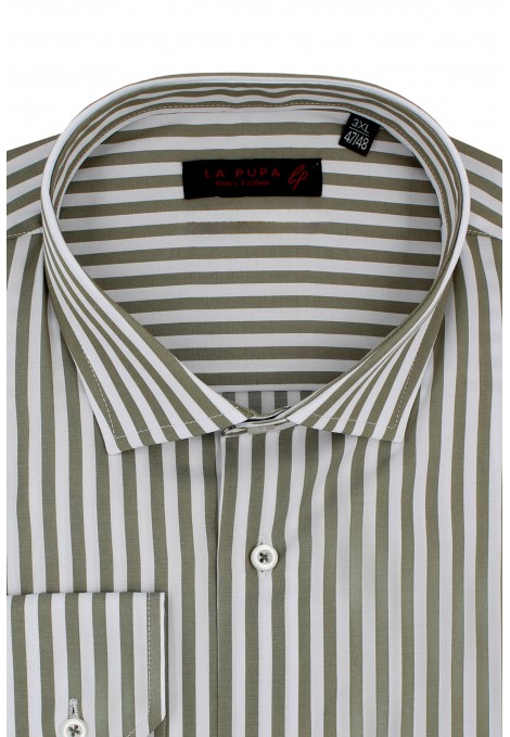 Man's olive green shirt striped